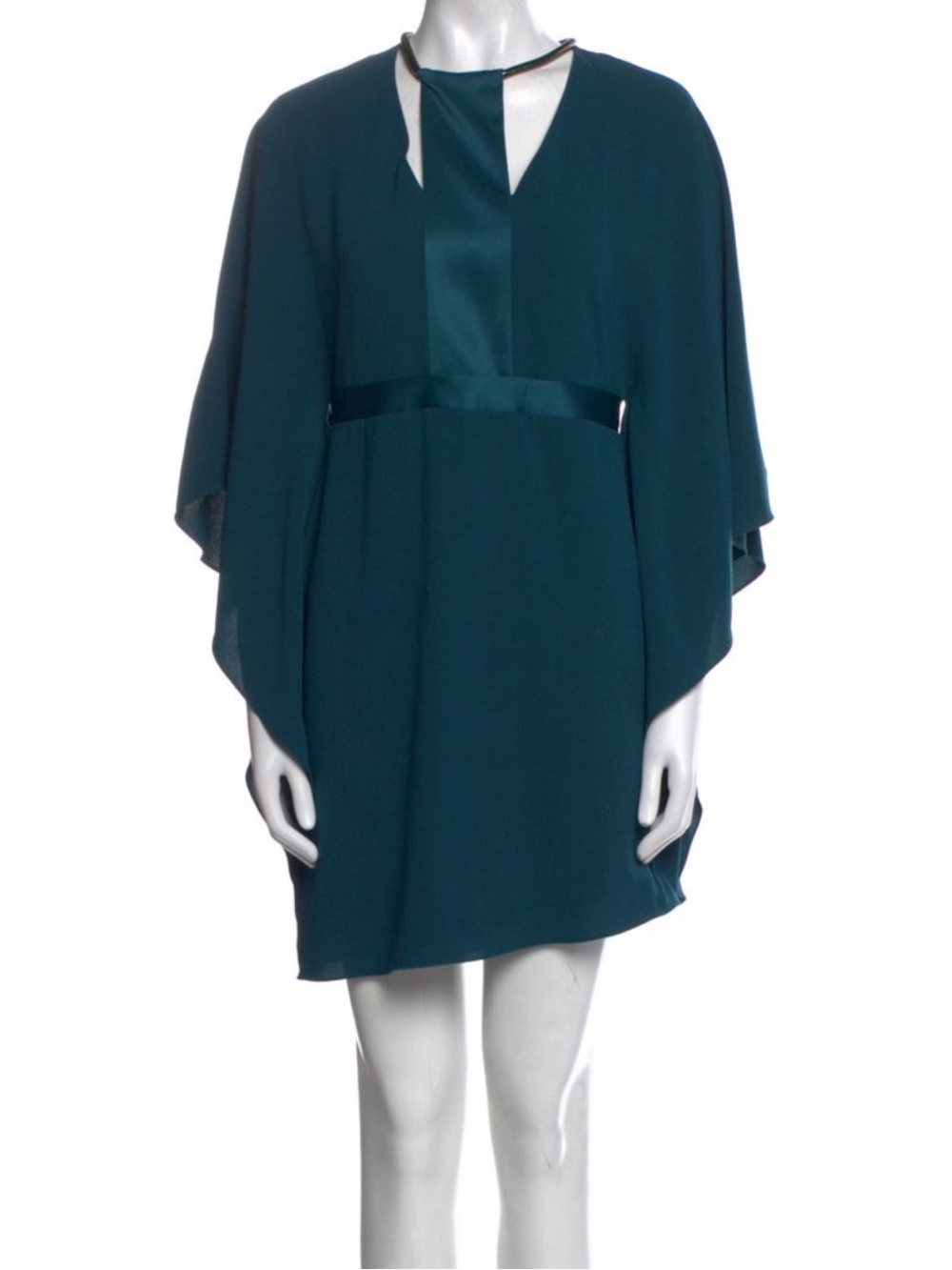 Halston Heritage Teal Cape-Sleeve V-Neck Mini Dress